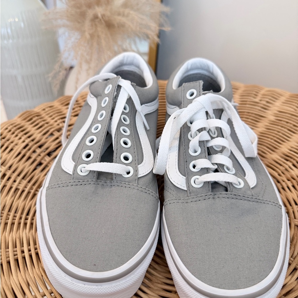 Vans Old Skool Gray Canvas Low Top Sneakers with White Side Stripe - Picture 2 of 4